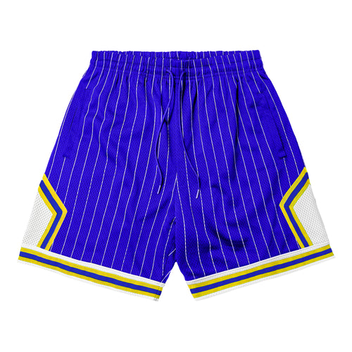 Mesh Basketball Shorts - Blue / Yellow / White Stripe