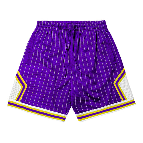 Mesh Basketball Shorts - Purple / White Stripes / Yellow