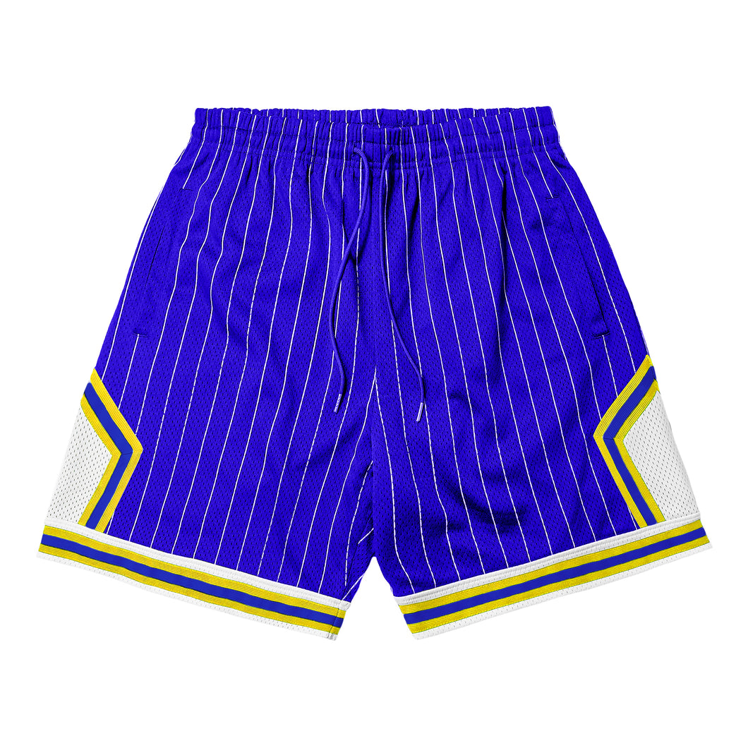 Mesh Basketball Shorts - Blue / Yellow / White Stripe